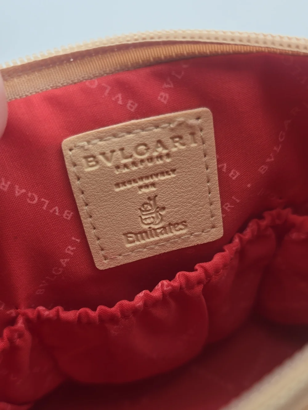 Bvlgari X Emirates Small Light Beige & Pink Gold Hardware Cosmetic Bag (NWOT)✨️